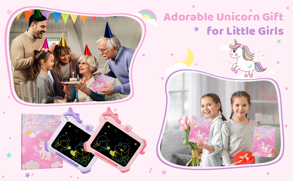 BIBICOW LCD Writing Tablet for Kids, Unicorn Colorful Screen Doodle Board
